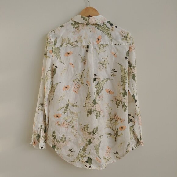 Lord + Taylor 100% linen off white cream button down shirt blouse floral Small - Picture 9 of 16